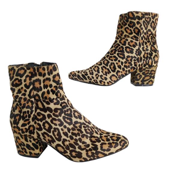 Steven Steve Madden Size 6 Wes Leopard Print Calf Hair Leather Booties Ankle Zip - Picture 1 of 8